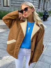 Lizakosht Brown Vintage Teddy Inside Blazer Collar Coats Single Breasted Pockets Long Sleeve Thick Jacket Winter Warm Chic Streetwear